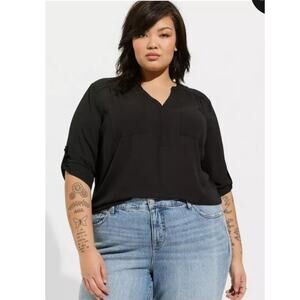 Torrid Womens Black Sheer Roll Tab Sleeve Harper Blouse Top Plus Size 2XL